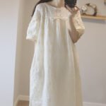 Japanese Mori girl pure beauty hollow embroidery mid-length skirt 21 spring and summer new lace loose dress for women - Image 3