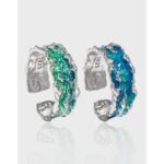 1809 niche design sense irregular texture texture light luxury blue green drip glaze S925 sterling silver ring ring female