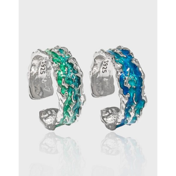 1809 niche design sense irregular texture texture light luxury blue green drip glaze S925 sterling silver ring ring female