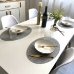 Japanese bamboo pattern heat insulation placemat oval thickened tableware mat hotel PVC mat solid color home kitchen mat coaster - Image 2