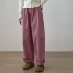 Chuwujia 22 autumn and winter new Japanese brushed casual pants women's all-match loose elastic waist Japanese miscellaneous pants straight-leg pants - Image 5