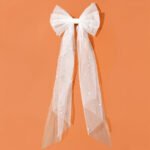 New net red super fairy net yarn streamer pearl bow wedding wedding dress temperament girl top clip hairpin hair accessories - Image 2