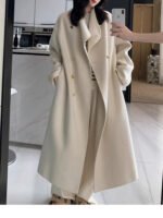 Stand-up collar double-breasted high-quality wool coat double-sided Ni fashion Han Fan autumn and winter new elongated women's coat - Image 3