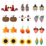 European and American cross-border hot sale Thanksgiving earrings female creative acrylic sheet scarecrow turkey leg maple earrings