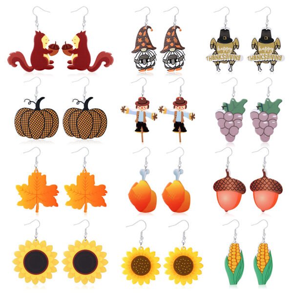 European and American cross-border hot sale Thanksgiving earrings female creative acrylic sheet scarecrow turkey leg maple earrings