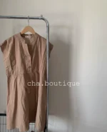 Cos style minimalist French retro tea break literary cotton dress women's sleeveless buttons - Image 2