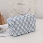 Korean ins checkerboard knitting cosmetic bag contrasting color woolen grid large capacity storage finishing bag pencil case - Image 7