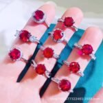 Hot Selling Jewelry 2 Carat Round Cultivated Pigeon Blood Ruby Open Ring Women's Fashion Coloured Jewelry Ring