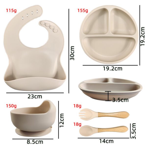 Children's silicone bib divided plate five-piece set of baby food supplement training suction cup bowl baby tableware set wholesale