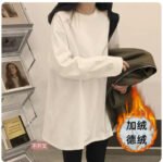 Autumn and winter white long-sleeved t-shirt cotton sweater mid-length bottoming shirt women's inner cover butt plus velvet velvet top