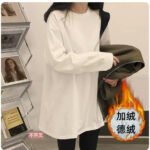 Autumn and winter white long-sleeved t-shirt cotton sweater mid-length bottoming shirt women's inner cover butt plus velvet velvet top