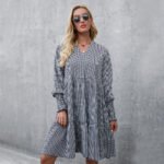 Plain long sleeved large swing V-neck sexy dress - Image 3