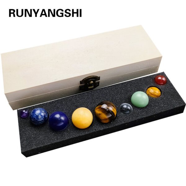 Cross-border hot selling nine planets wooden box set hand-polished gemstone mineral standard desktop planet ornaments manufacturers wholesale