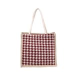 Japanese hand-held canvas women's bag trendy Korean cartoon printing bento handbag large-capacity simple check linen bag - Image 5