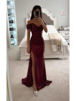 Cross-border hot foreign trade women's clothing independent station polyester sexy fine flash slit prom dress sequin dress new products