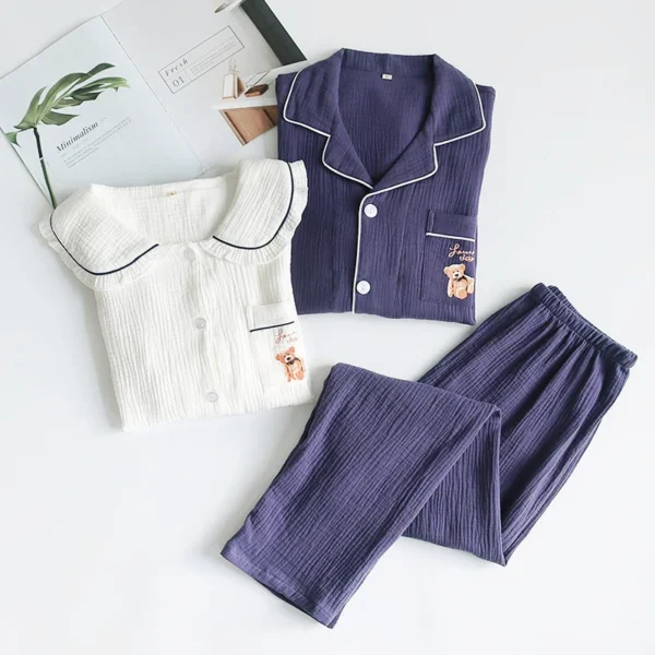 Ms. Bear Couple Double Layer Cotton Round Neck Pajamas