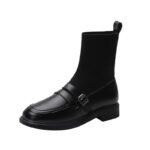 Delicate and thin real leather fake two-wear socks small leather shoes knitted flat single shoes commuting all-match soft bottom women's single shoes - Image 5