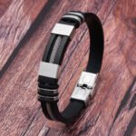 Wholesale New European and American Silicone Titanium Steel Bracelet Popular Fashion Men's Hand Jewelry Amazon Adjustable Cross Bracelet - Image 4