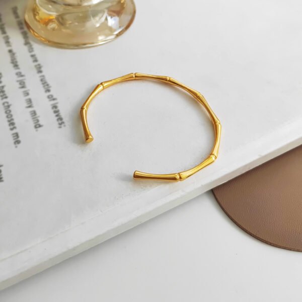 Retro temperament bamboo design bracelet personality opening copper gold-plated bracelet ins style trendy jewelry T174