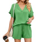 Women's Solid V-Neck Loose T-shirt Shorts Set