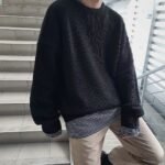 In autumn and winter, a solid color crewneck sweater with a base knit sweater is loose and versatile, and a thickened Korean style sweater men's jacket - Image 2