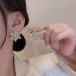925 silver needle South Korea's new super flash exquisite diamond snowflake earrings women's ins tide exaggerated geometric earrings earrings - Image 3