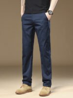 Four seasons hot-selling men's casual pants, high-end light luxury, solid color, high cotton content, small straight-leg business middle-aged pants for men - Image 3