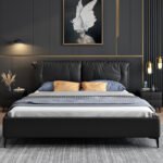 Nordic leather bed modern minimalist light luxury leather art bed master bedroom soft bag 1.8m bed 2022 new double bed - Image 3