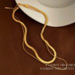 European and American style double layered personality copper material short sweater chain design sense necklace temperament snake chain necklace female T190 - Image 2