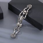 Antique silver gothic skull bracelet vintage vacuum electroplating diamond-encrusted skull skeleton stainless steel men's bracelet - Image 3