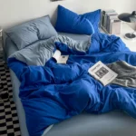 Simple washed cotton bed four-piece student dormitory bedding solid color double-combined quilt cover bed single fitted sheet three-piece set - Image 2