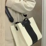 2022 New Simple Japanese Black and White Tote Bag Canvas Large Capacity Student Commuting Shoulder Messenger Bag - Image 5