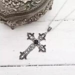 Gothic dark ruby cross necklace wish cross border vintage flower lover pendant - Image 3