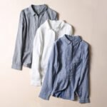 Suding's new double-layer cotton striped shirt women's loose simple cotton long-sleeved Japanese all-match soft shirt 7951 - Image 2