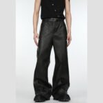 2025 Retro Niche Deconstruction Three-dimensional Black Leather Pants, Men's Loose Straight Casual Pants, Distressed Floor-Length Pants - Image 3