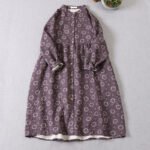 Japanese Mori Girl Art Floral Cotton Yarn Cotton Dress Loose Double Layer Cotton Long Sleeve Stand Collar Cardigan A-Line Skirt - Image 2