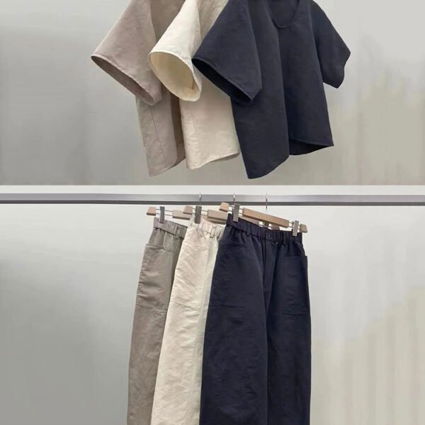11365#Summer New Lazy Style Japanese Style Simple Small Fashion Western Style Cotton Linen Suit Retro Women's Clothes