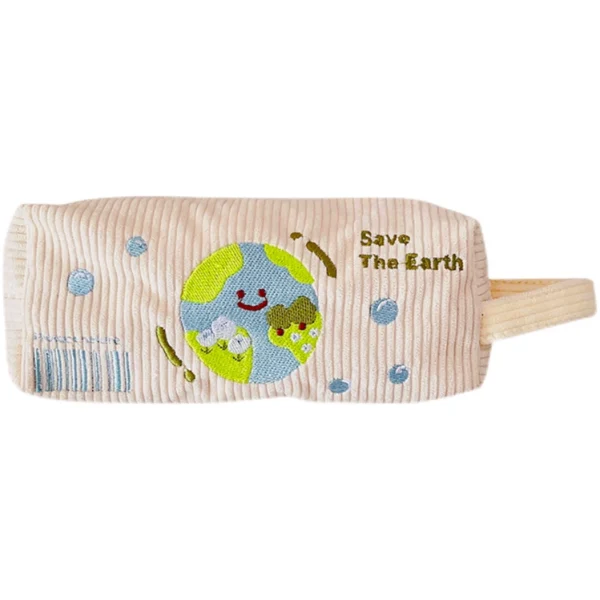 Cute girl heart embroidery pencil bag large capacity portable stationery bag cartoon ins wind pencil bag pencil case stationery box