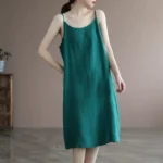 New cotton suspenders cotton linen solid color dress ladies literary temperament loose inner suspender long skirt - Image 3
