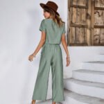 Designer Women's European Station Amazon Wide Leg Pants Suit 2022 Summer Short Top Casual Vacation Style Women's Clothing - Image 4