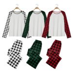 Pajamas set 160g double-sided brushed cloth black and red grid printing casual home clothes 2022 loose family of three - Image 2