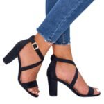 European and American foreign trade 2023 summer cross belt one word belt sandals women heels back bag thick heel sandals women's shoes - Image 2