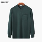 Men's autumn and winter cotton thickened stand-up collar middle-aged dad long-sleeved T-shirt loose base shirt top real pocket autumn clothes - Image 5