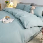 Washed cotton four-piece set Japanese solid color bed sheet quilt cover 4-piece set simple quilt cover dormitory bedding three-piece set - Image 9