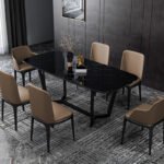 Italian-style slate dining table and chair combination light luxury modern minimalist small apartment 6-person household rectangular slate dining table and chairs - Image 3