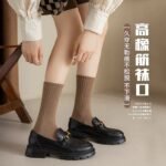 Socks women's mid-leg socks high elastic band mouth pile socks sweat-absorbing solid color Japanese sports stockings youth casual - Image 3
