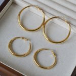 Hong Kong style ring earrings plain circle 925 silver needle temperament commuting versatility high-end earrings women's oversize earrings - Image 2
