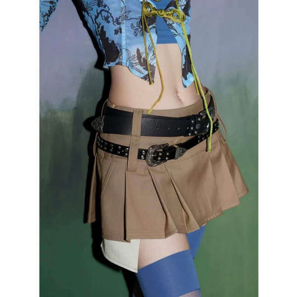 Low waist pleated casual skirt