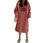 Autumn and winter plus velvet thickened loose thin letter embroidery long-sleeved lazy long skirt sweater dress women - Image 5