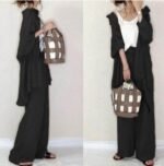 3-color cross-border hot-selling suit female Japanese style 2022 autumn new long-sleeved solid-color shirt + wide-leg pants two-piece suit - Image 7